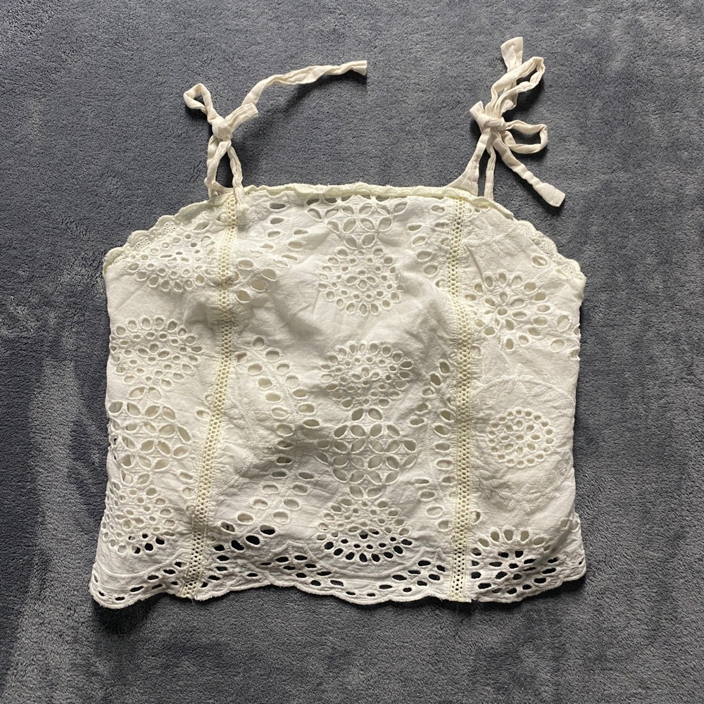 Cantao Crop Top‎ Womens Small White Eyelet Tie Strap Camisole Made in Brazil